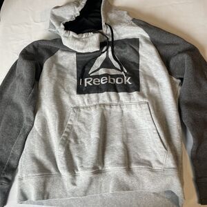 Reebok Hoodie Mens Large Grey Sweatshirt Pullover Pocket Long Sleeve